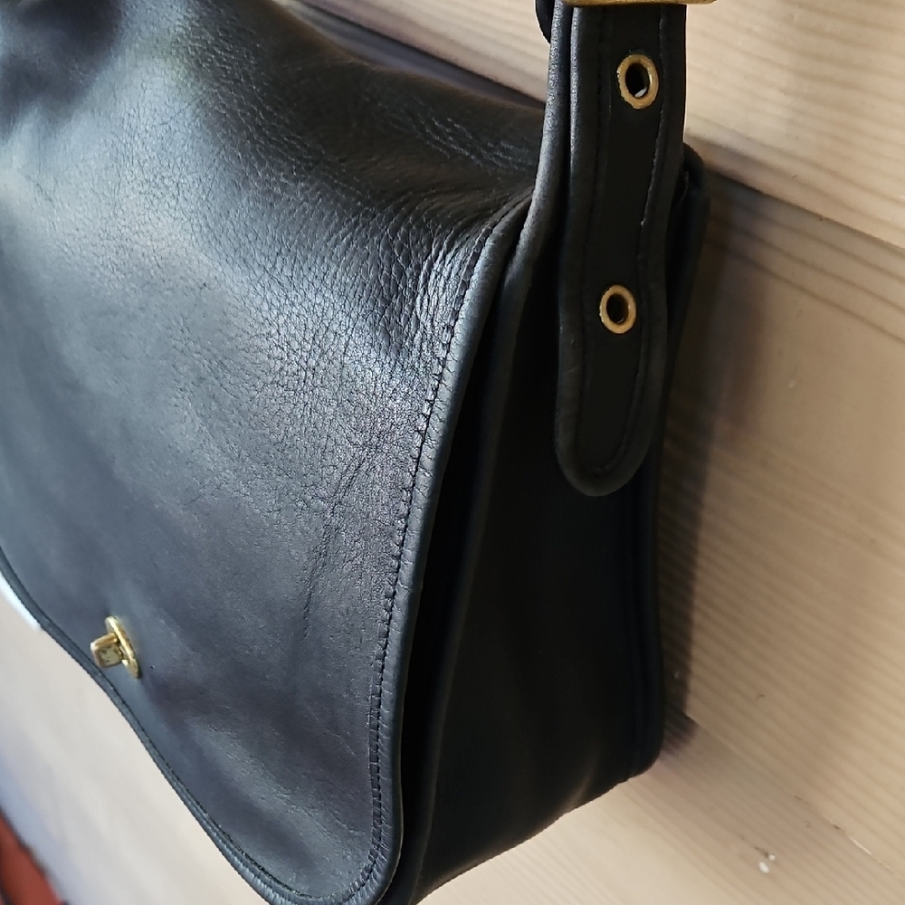 Vintage Coach Stewardess Midnight Black Leather Shoulder Bag - Picture 10 of 17